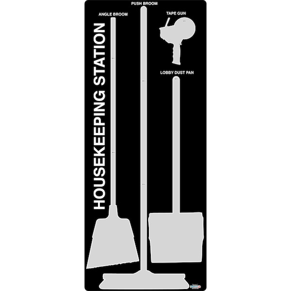 5S Housekeeping Shadow Board Broom Station Version 7 - Black Board / Gray Shadows  With Broom